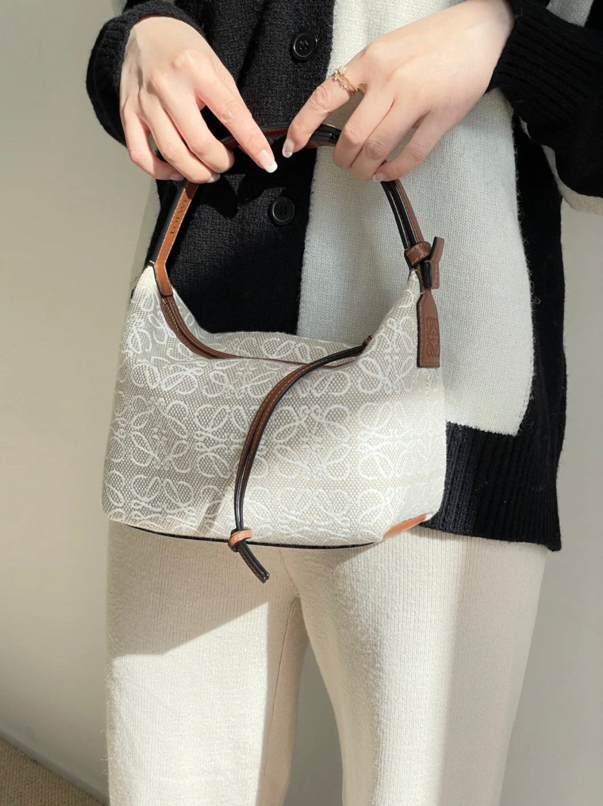 Loewe Cubi 35 Bag in White Anagram Jacquard and Calfskin