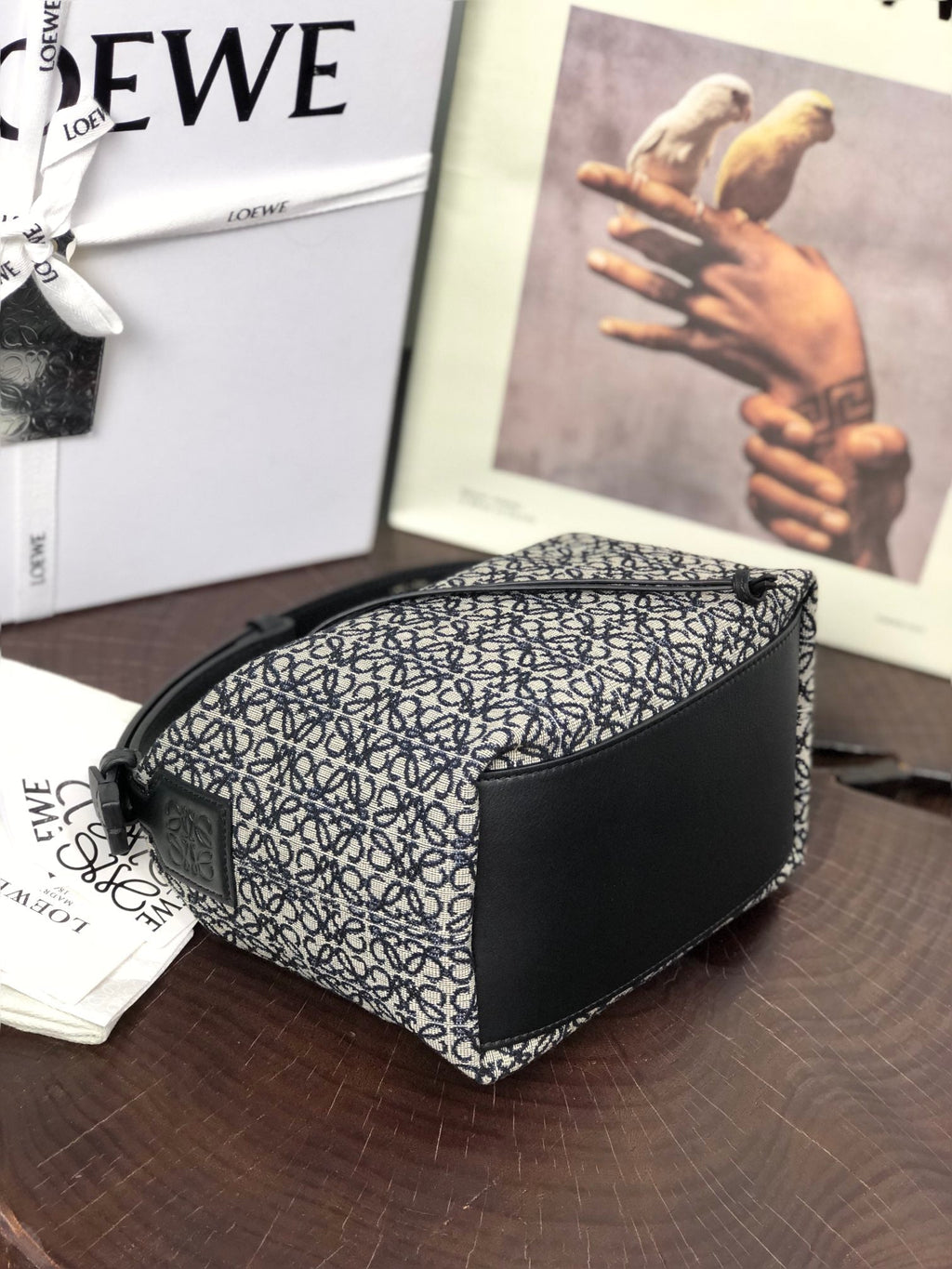 Loewe Cubi 21 Bag in White Mix Black Anagram Jacquard