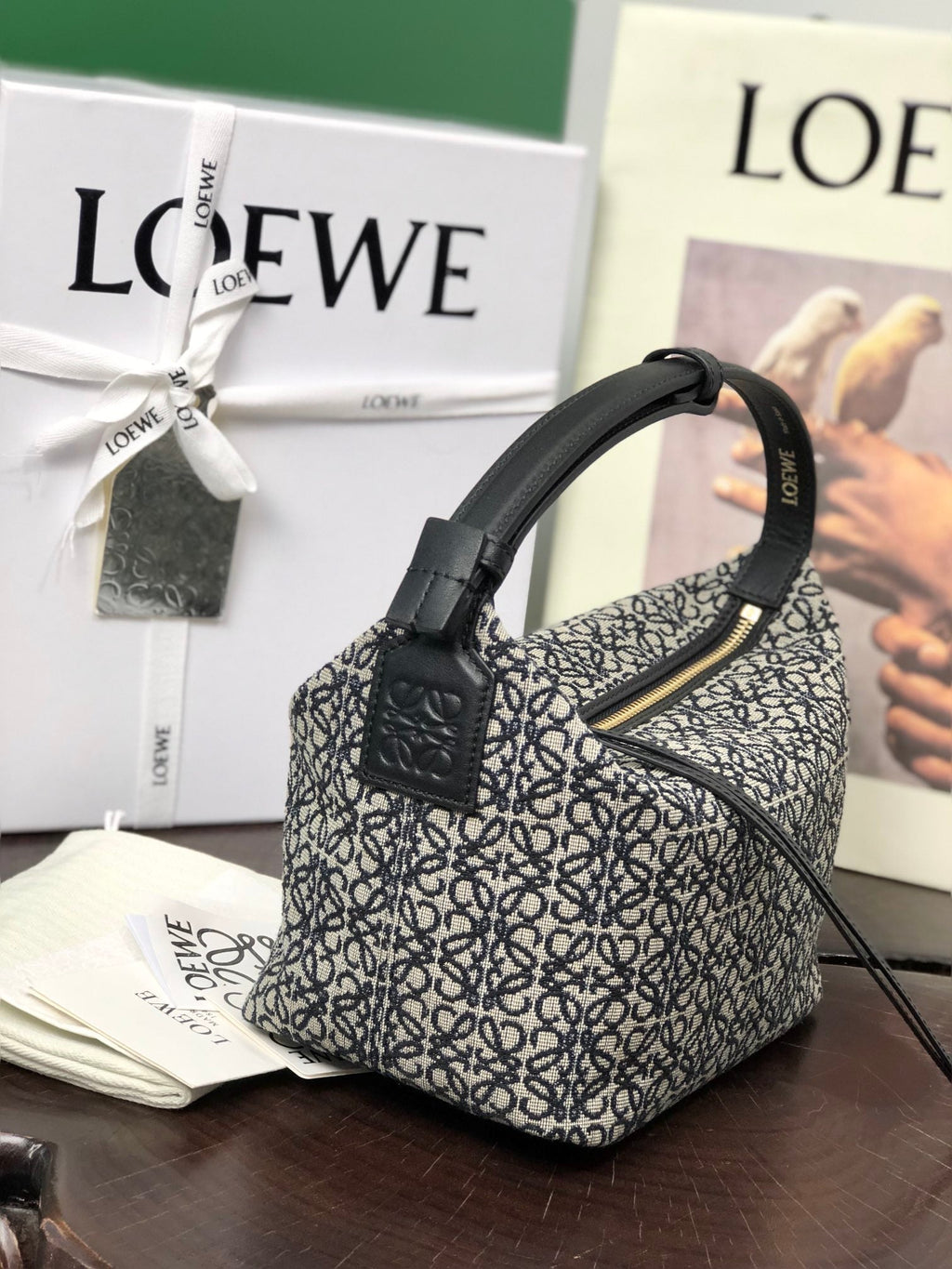 Loewe Cubi 21 Bag in White Mix Black Anagram Jacquard