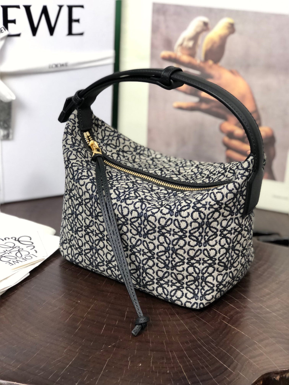 Loewe Cubi 21 Bag in White Mix Black Anagram Jacquard