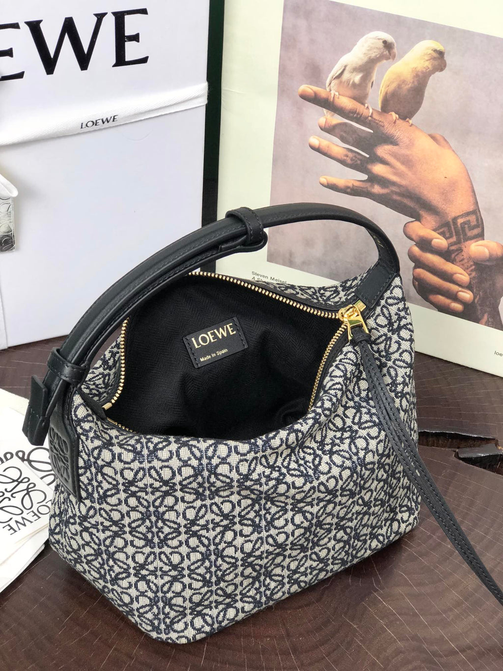 Loewe Cubi 21 Bag in White Mix Black Anagram Jacquard