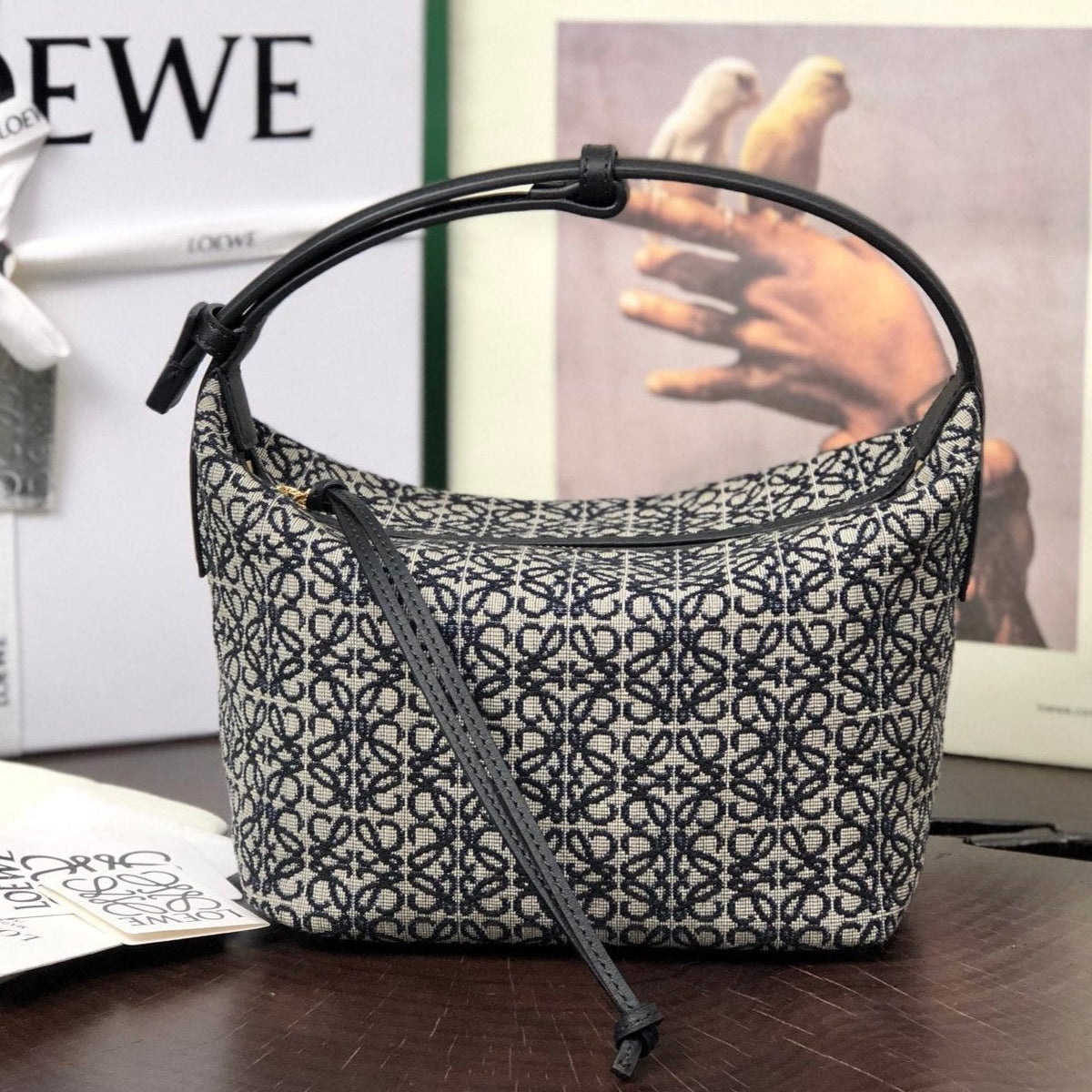 Loewe Cubi 21 Bag in White Mix Black Anagram Jacquard