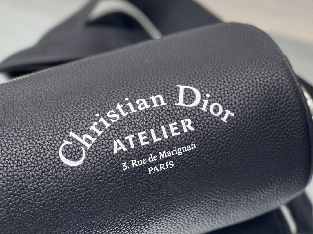 Dior Round Bucket 21 Bag in Black Lambskin