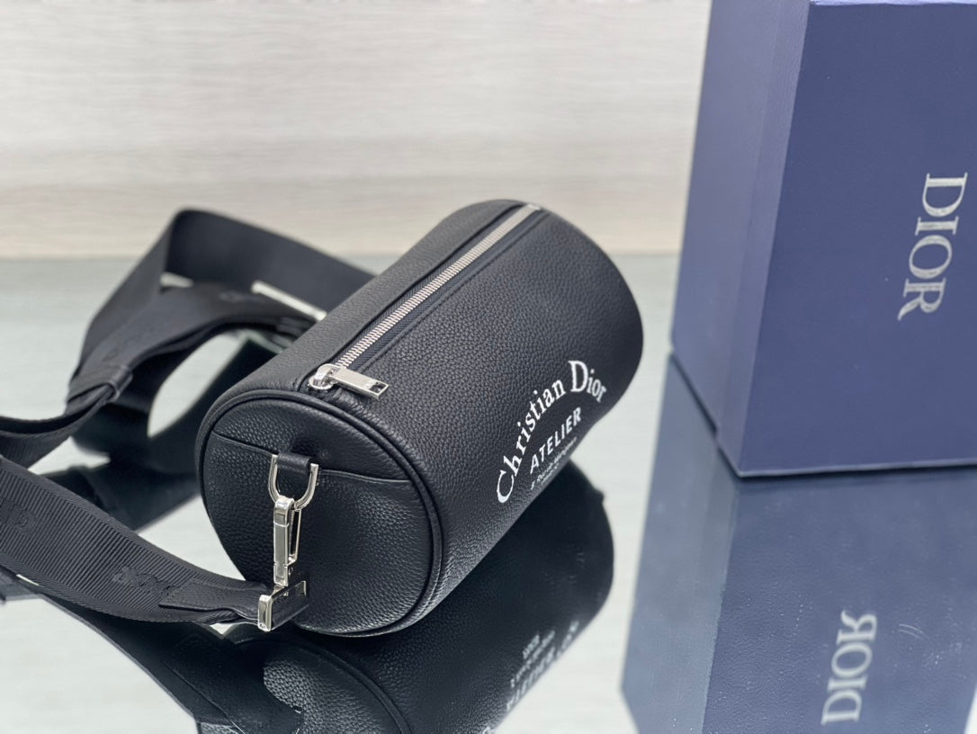 Dior Round Bucket 21 Bag in Black Lambskin