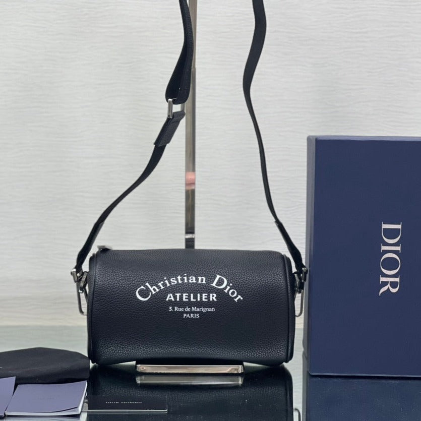 Dior Round Bucket 21 Bag in Black Lambskin