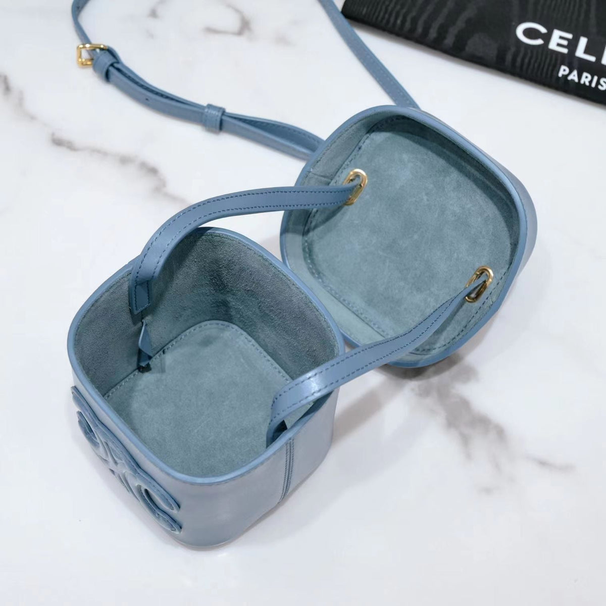 Celine Square Box Crossbody Bag 11 Azure Blue Calfskin