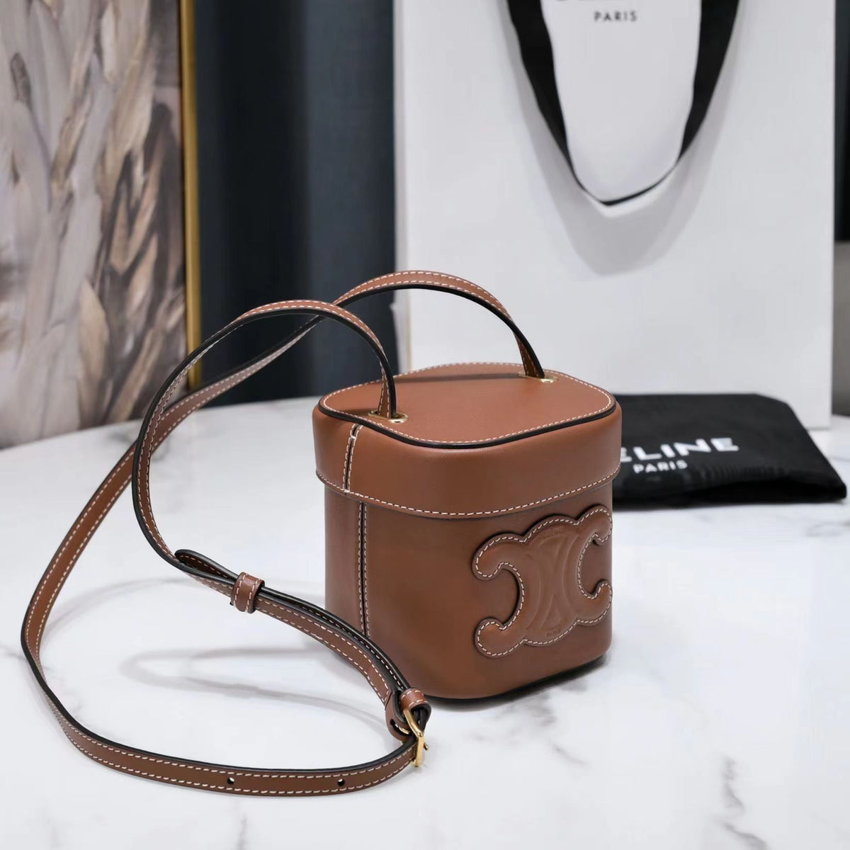 Celine Square Box Crossbody Bag 11 Cinnamon Brown Calfskin