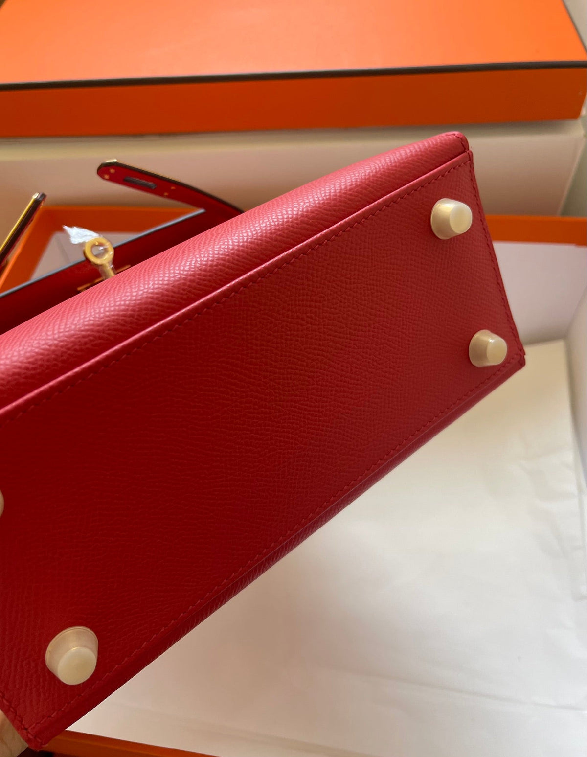 Hermes Kelly Mini 20 Bag in Ruby Red Calfskin with Gold Hardware