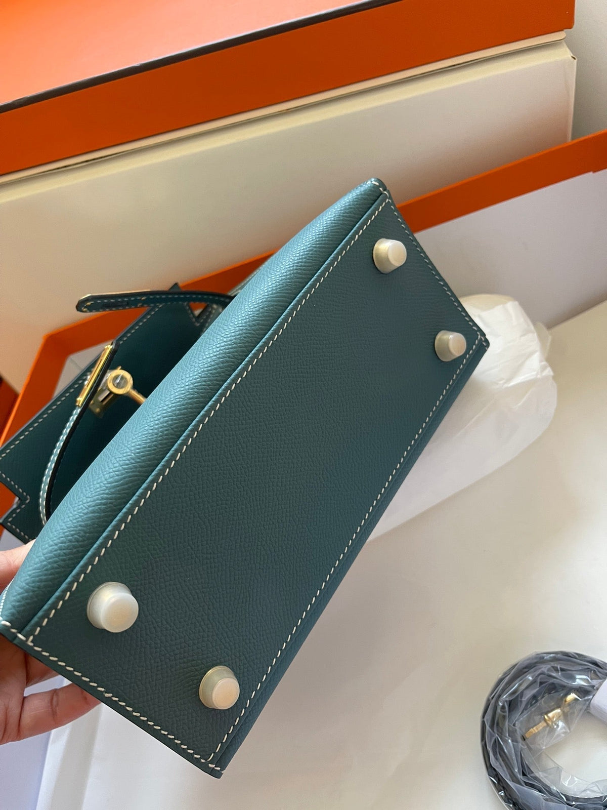 Hermes Kelly Mini 20 Bag in Pine Green Calfskin with Gold Hardware