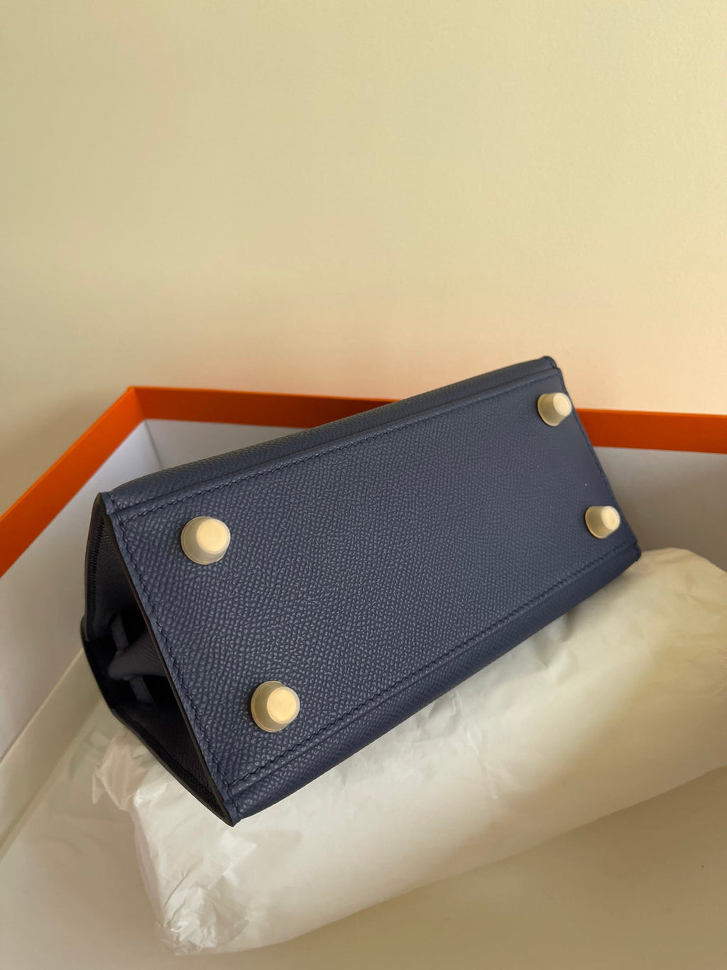 Hermes Kelly Mini 20 Bag in Navy Blue Calfskin with Gold Hardware