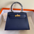 Hermes Kelly Mini 20 Bag in Navy Blue Calfskin with Gold Hardware