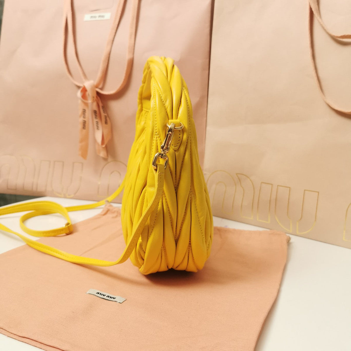 Wander Matelassé Nappa Hobo Bag 23 in Yellow Lambskin