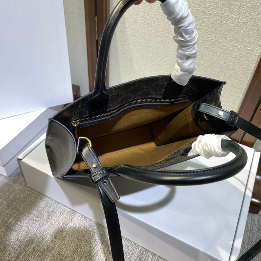 Celine Triomphe 32 Black in Pattern Calfskin Bag