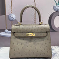 Hermes Kelly Bag 20 in Khaki Beige Ostrich Leather with Gold Hardware