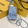 Fendi Mon Tresor Mini 18 Bag in Light Blue Calfskin Ff with Gold Hardware