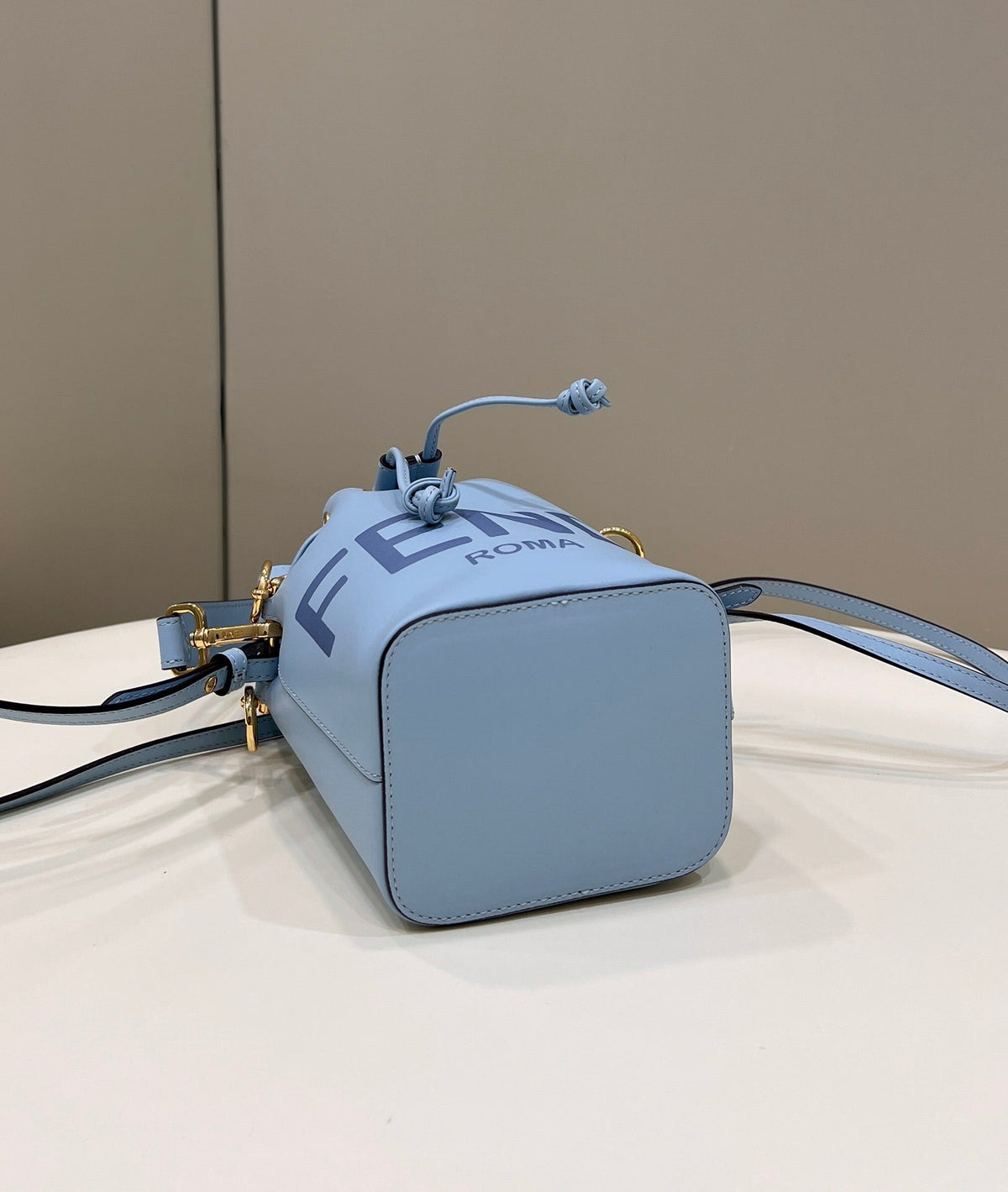 Fendi Mon Tresor Mini 18 Bag in Light Blue Calfskin Ff with Gold Hardware