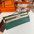 Hermes Kelly Cut 31 in Green Forest Calfskin with Silver Hardware Bag