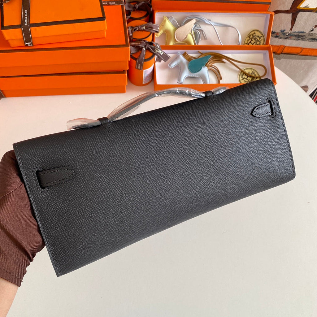 Hermes Kelly Cut 31 in Black Calfskin with Gold Hardware Bag