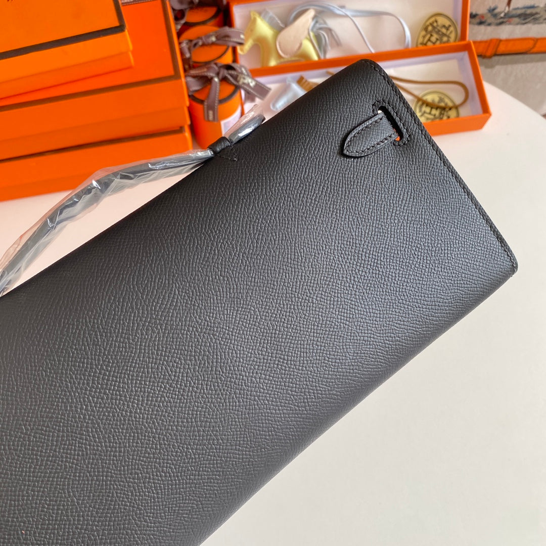 Hermes Kelly Cut 31 in Black Calfskin with Silver Hardware Bag
