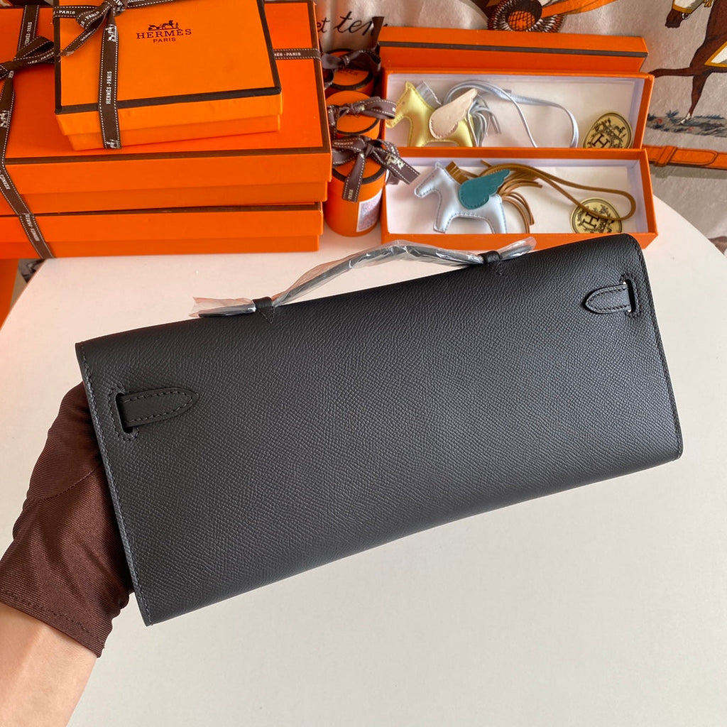 Hermes Kelly Cut 31 in Black Calfskin with Silver Hardware Bag