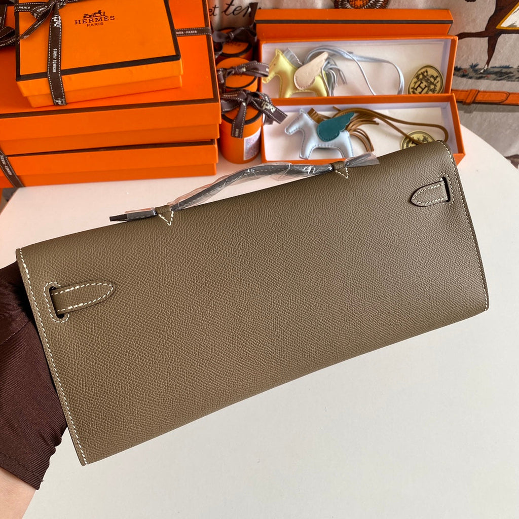 Hermes Kelly Cut 31 in Mocha Brown Calfskin with Silver Hardware Bag