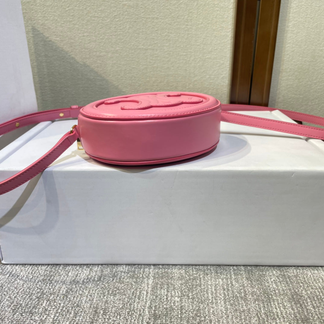 Celine Oval Purse Bag 16 in Rouge Pink Calfskin