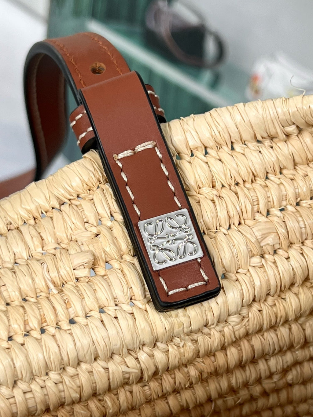 Loewe Small Square 28 Basket Bag in Raffia and Calfskin