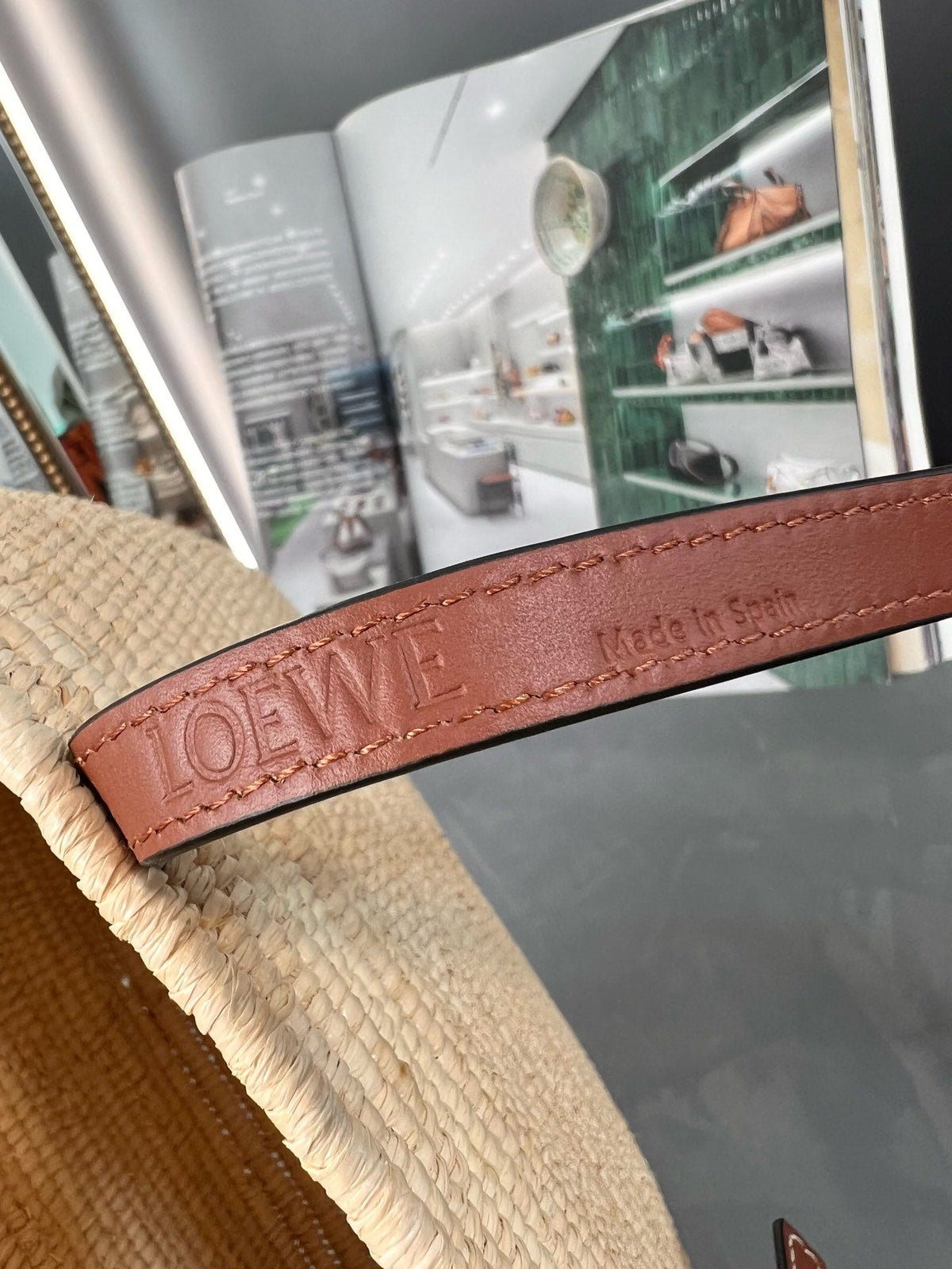 Loewe Small Square 28 Basket Bag in Raffia and Calfskin