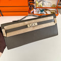 Hermes Kelly Cut 31 in Wood Brown Calfskin with Silver Hardware Bag