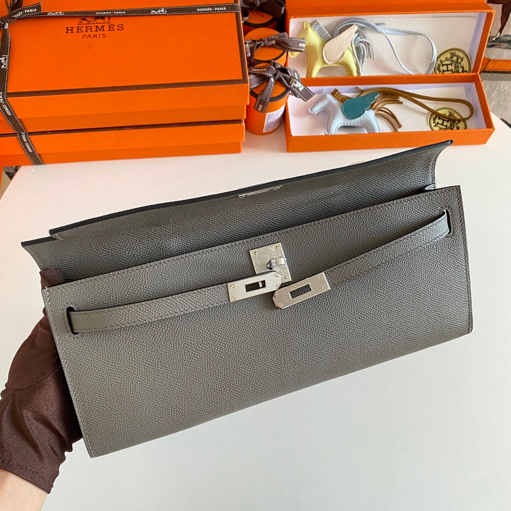 Hermes Kelly Cut 31 in Wood Brown Calfskin with Silver Hardware Bag