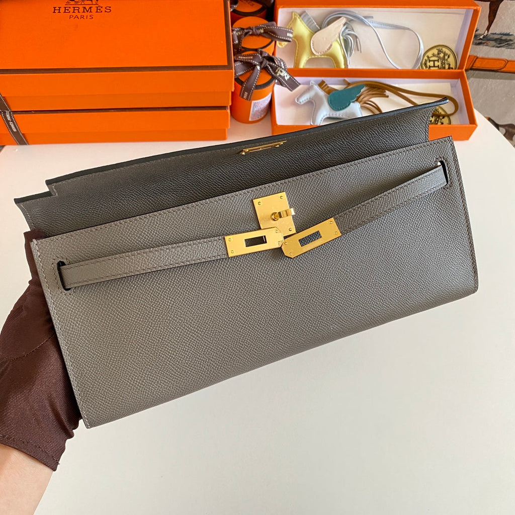 Hermes Kelly Cut 31 in Wood Brown Calfskin with Gold Hardware Bag