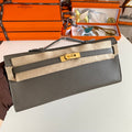 Hermes Kelly Cut 31 in Wood Brown Calfskin with Gold Hardware Bag