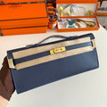 Hermes Kelly Cut 31 in Classic Blue Calfskin with Gold Hardware Bag