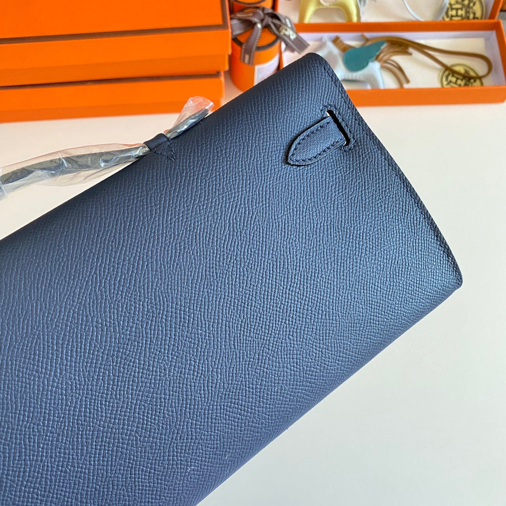 Hermes Kelly Cut 31 in Classic Blue Calfskin with Gold Hardware Bag