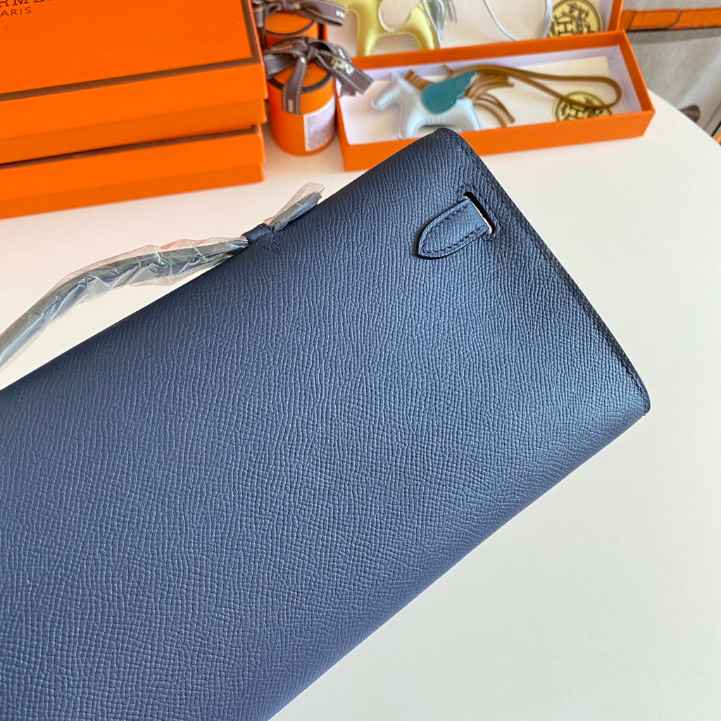 Hermes Kelly Cut 31 in Classic Blue Calfskin with Silver Hardware Bag