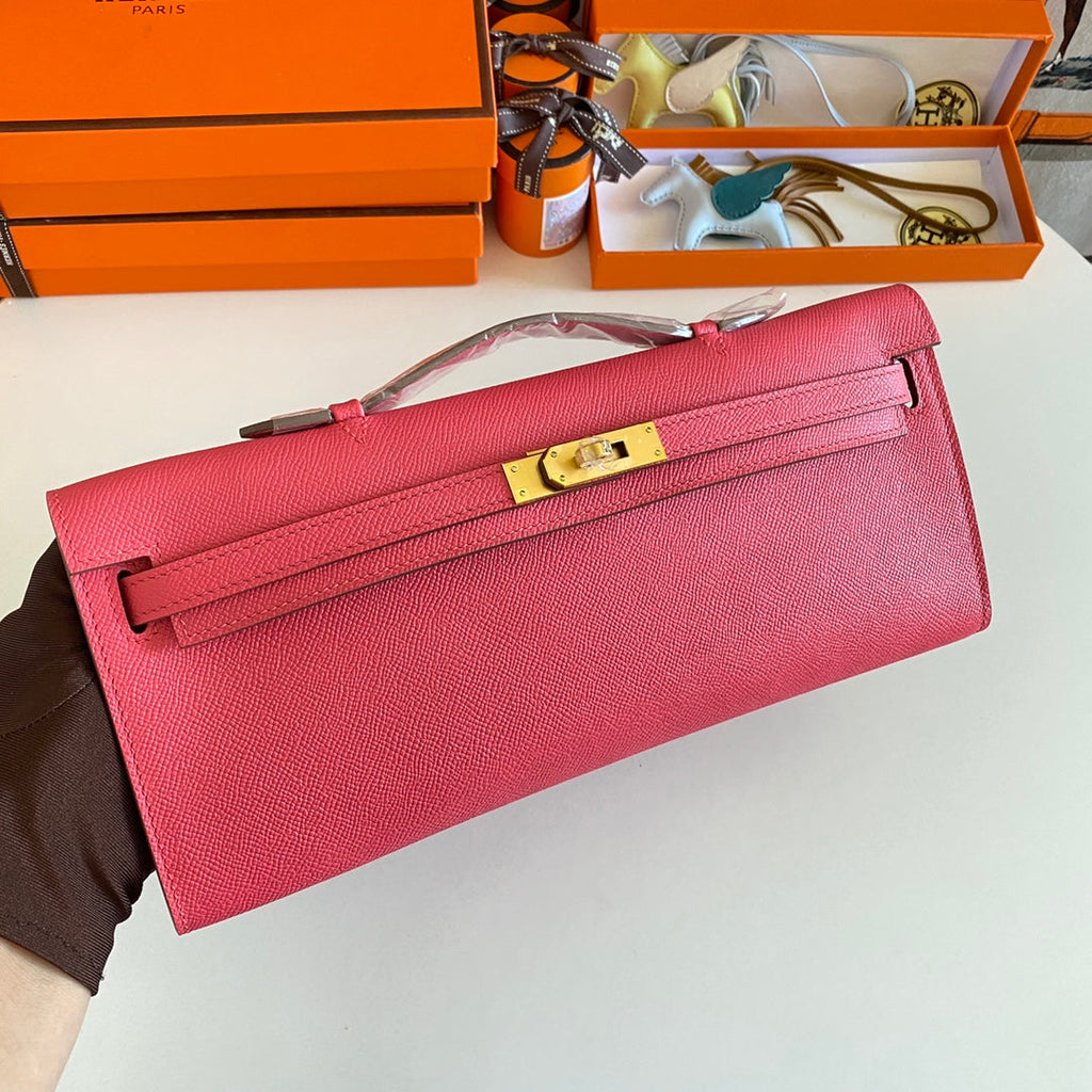 Hermes Kelly Cut 31 in Watermelon Pink Calfskin with Gold Hardware Bag