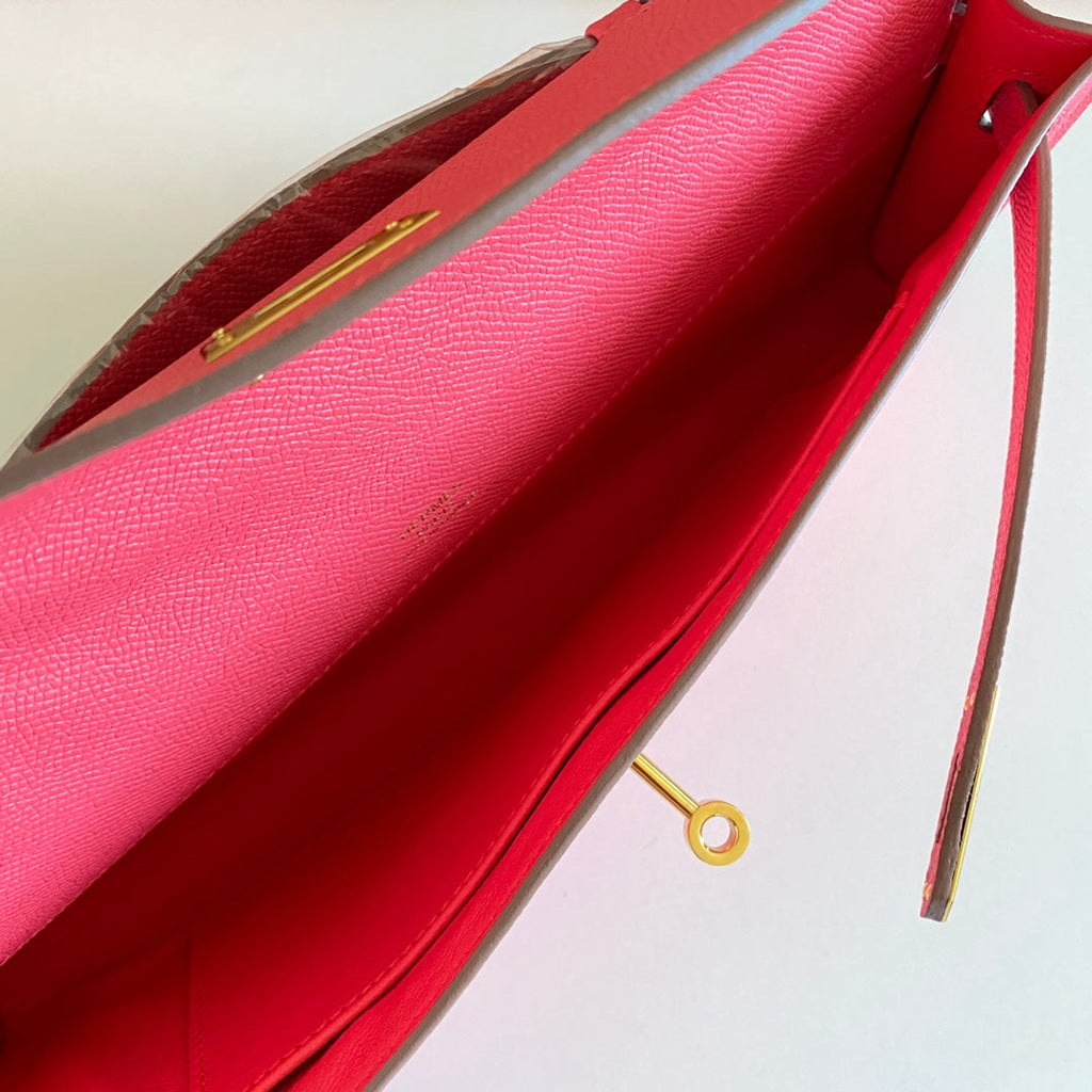 Hermes Kelly Cut 31 in Watermelon Pink Calfskin with Gold Hardware Bag