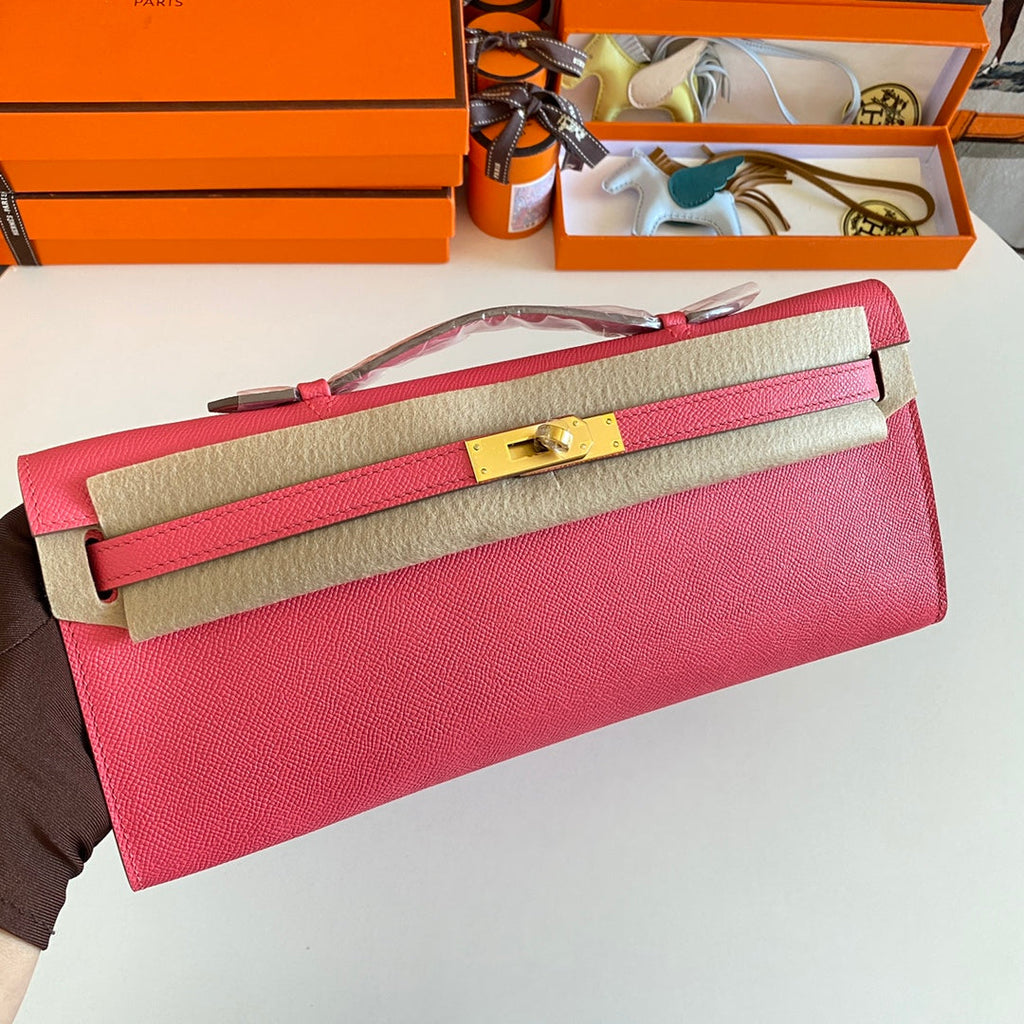 Hermes Kelly Cut 31 in Watermelon Pink Calfskin with Gold Hardware Bag