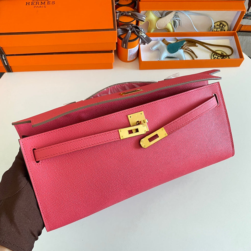 Hermes Kelly Cut 31 in Watermelon Pink Calfskin with Gold Hardware Bag