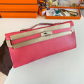 Hermes Kelly Cut 31 in Watermelon Pink Calfskin with Silver Hardware Bag