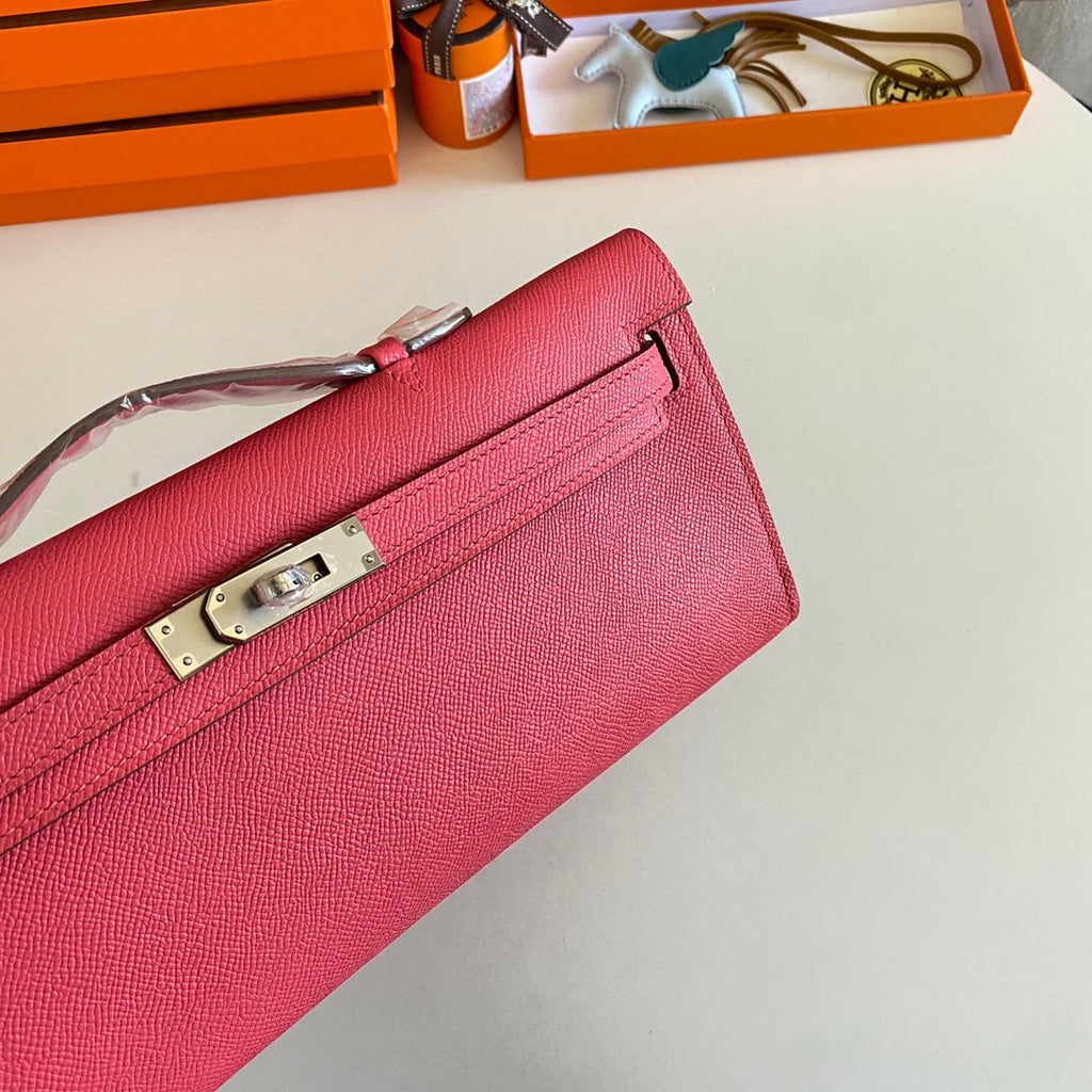 Hermes Kelly Cut 31 in Watermelon Pink Calfskin with Silver Hardware Bag