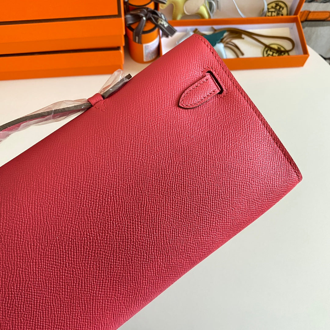 Hermes Kelly Cut 31 in Watermelon Pink Calfskin with Silver Hardware Bag