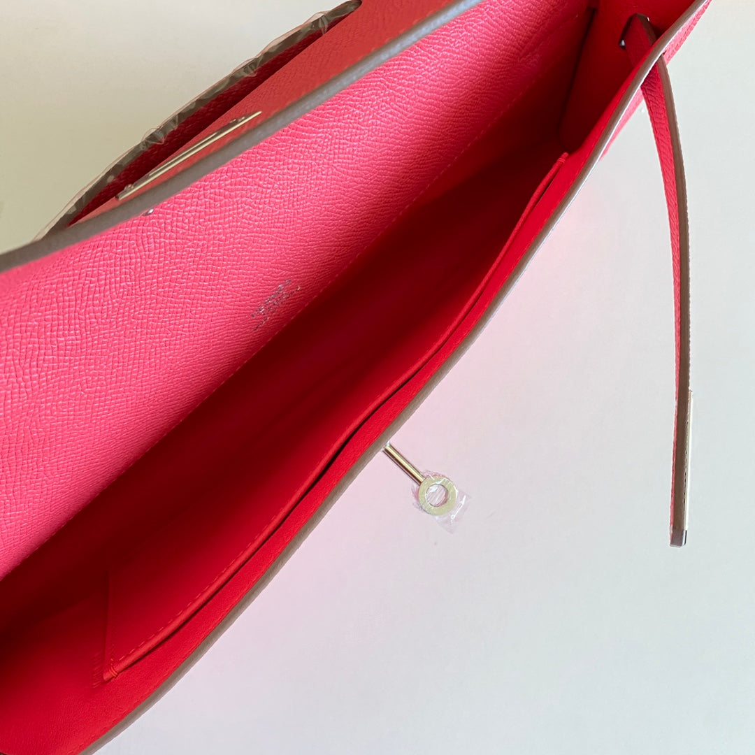 Hermes Kelly Cut 31 in Watermelon Pink Calfskin with Silver Hardware Bag