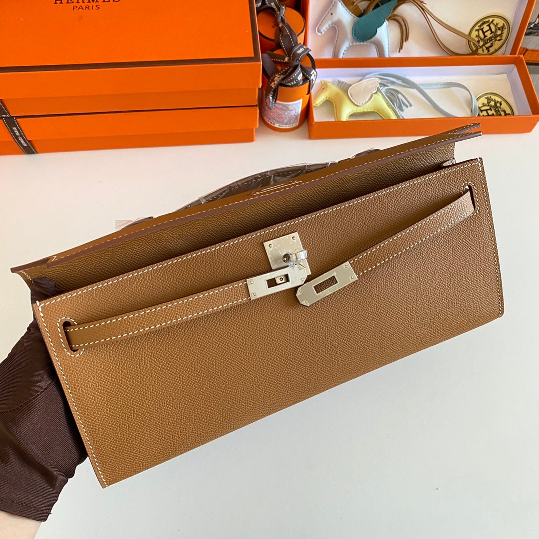 Hermes Kelly Cut 31 in Bronze Brown Calfskin with Silver Hardware Bag