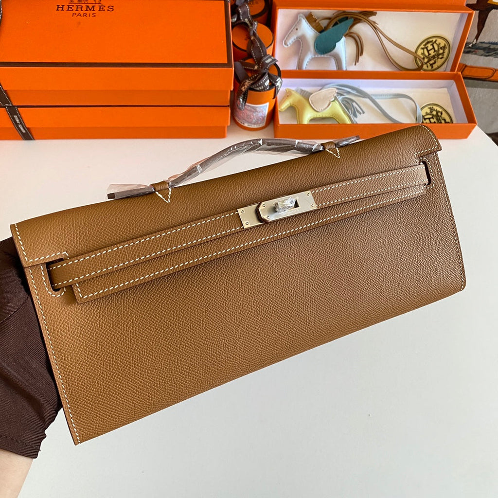 Hermes Kelly Cut 31 in Bronze Brown Calfskin with Silver Hardware Bag