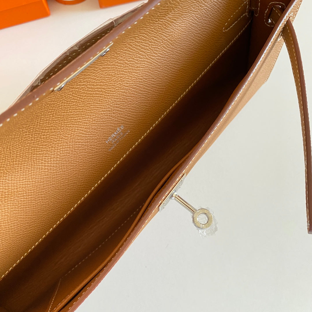 Hermes Kelly Cut 31 in Bronze Brown Calfskin with Silver Hardware Bag
