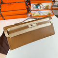 Hermes Kelly Cut 31 in Bronze Brown Calfskin with Silver Hardware Bag