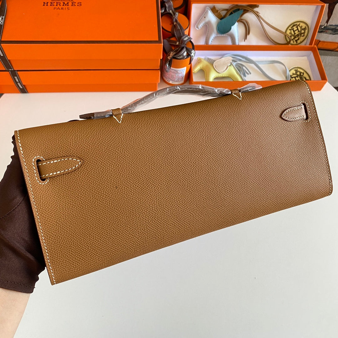 Hermes Kelly Cut 31 in Bronze Brown Calfskin with Silver Hardware Bag