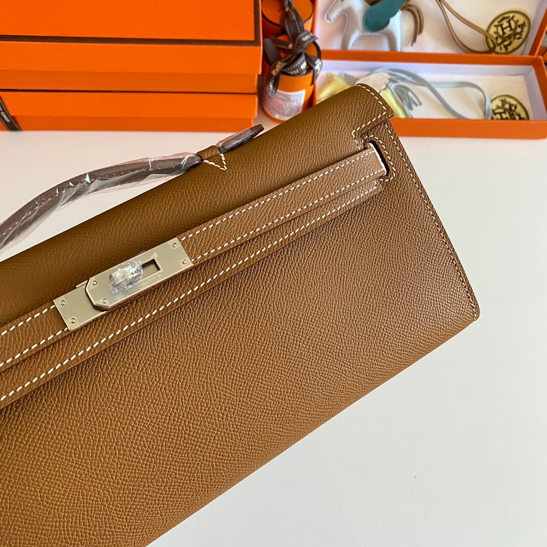 Hermes Kelly Cut 31 in Bronze Brown Calfskin with Silver Hardware Bag