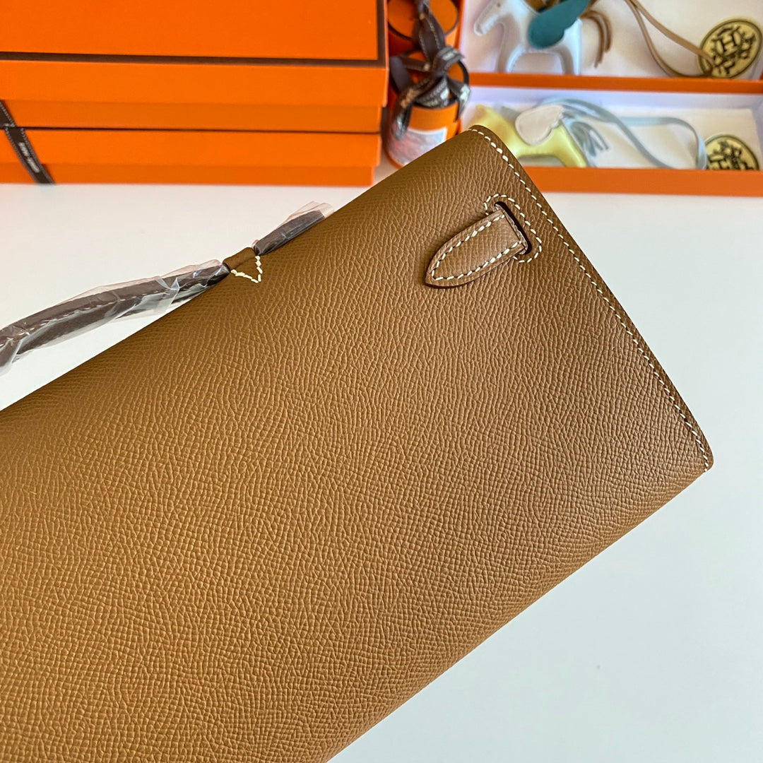 Hermes Kelly Cut 31 in Bronze Brown Calfskin with Silver Hardware Bag